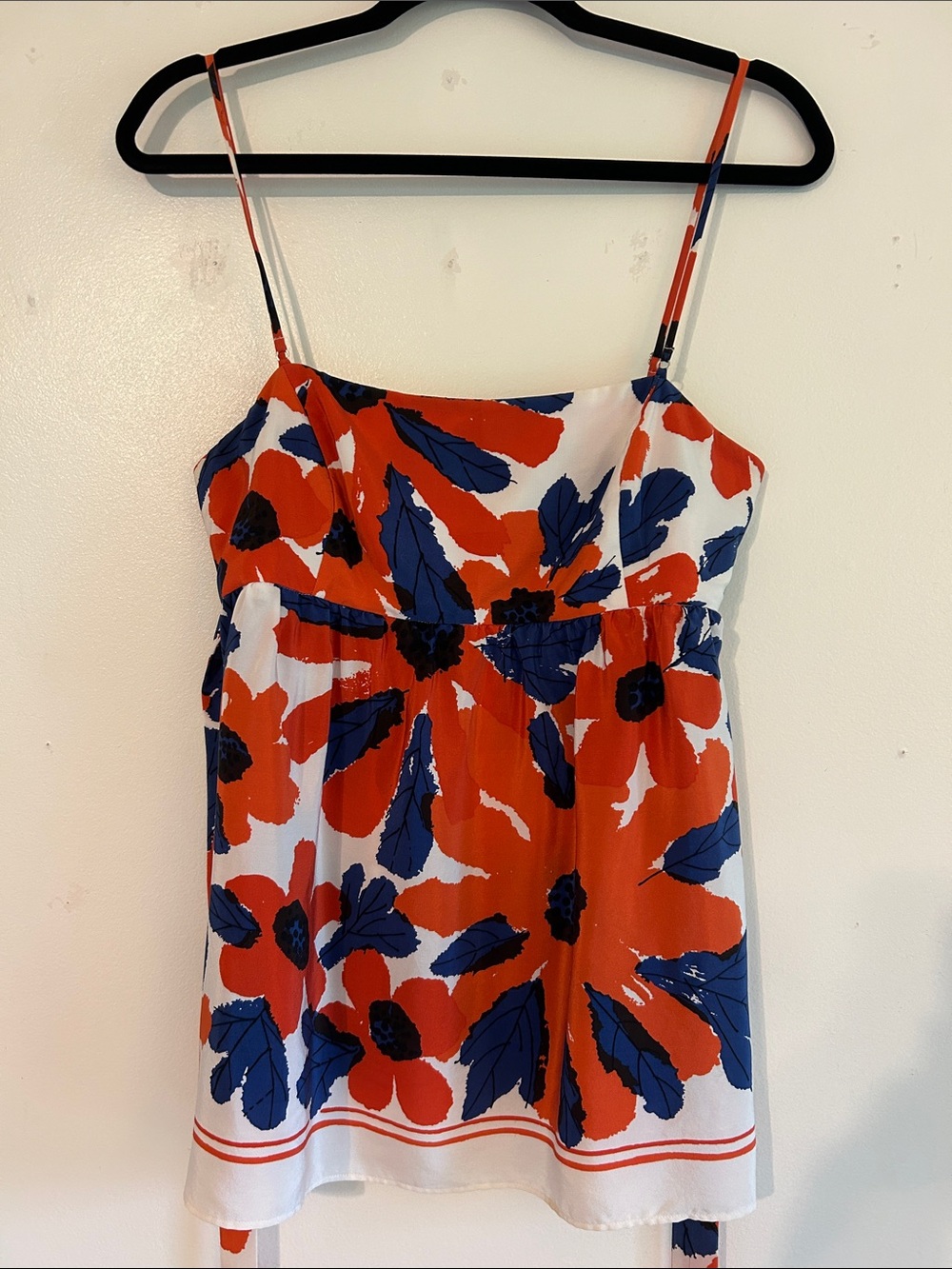Vintage Vera Neumann 100% Silk Red & Navy Floral Spaghetti Strap Top Sz8